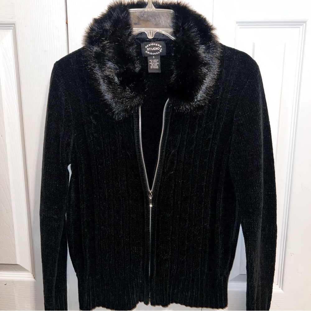 Designer Studio Originals Zip Jacket - Women | Black | Small | Faux Fur |